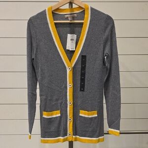 Banana Republic Gray Cardigan with Yellow Trim
